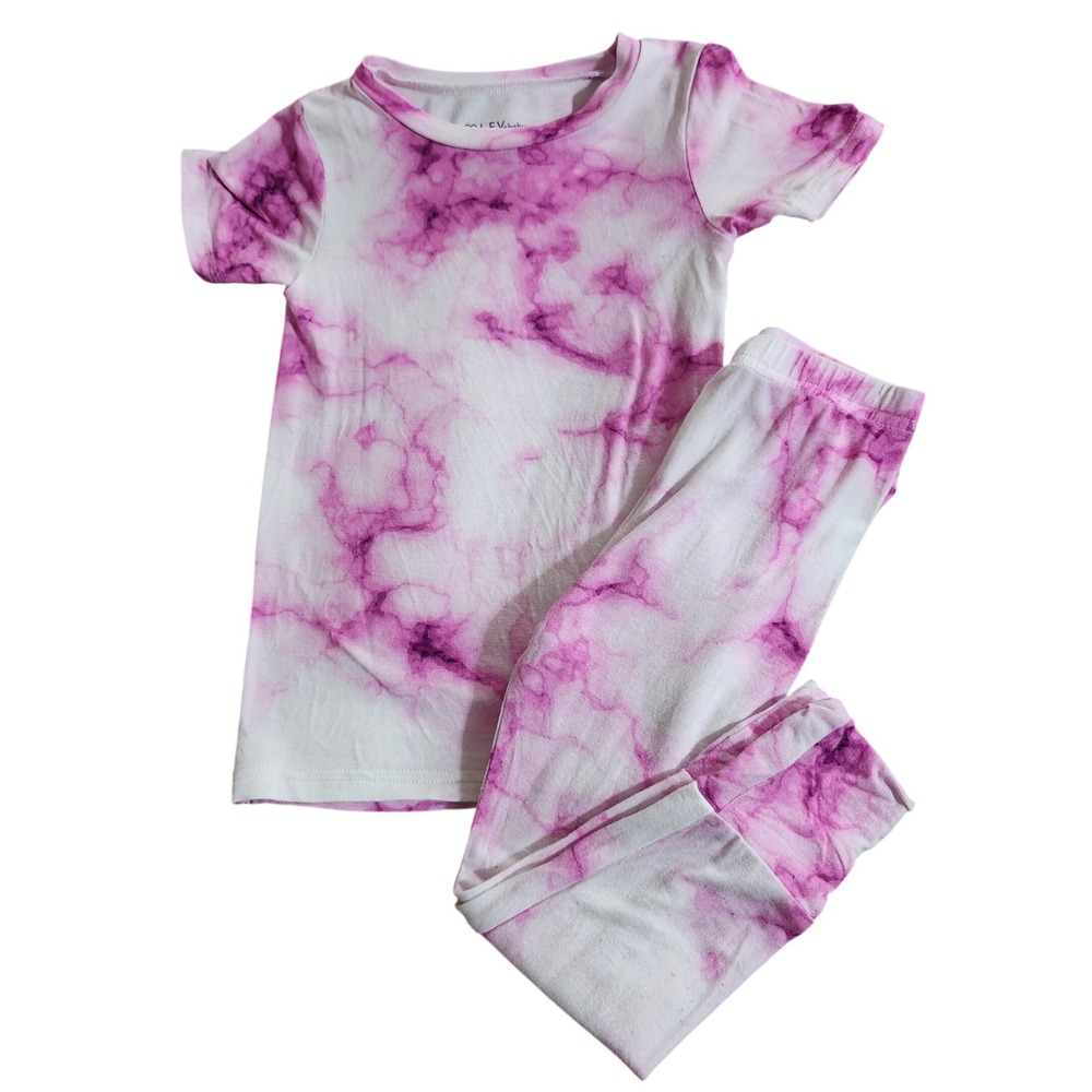 Girls 2T LEV Baby Bamboo Pajama Set Pink Purple Marble Tie Dye 2 Piece